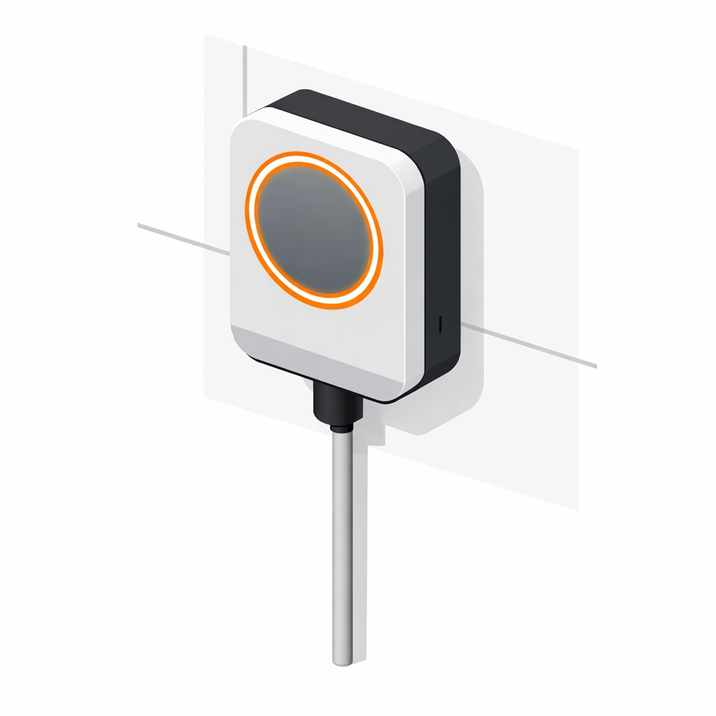 Moderne Wallbox-Ladestation an einer Hauswand zur Veranschaulichung neuer Elektroinstallationen.
