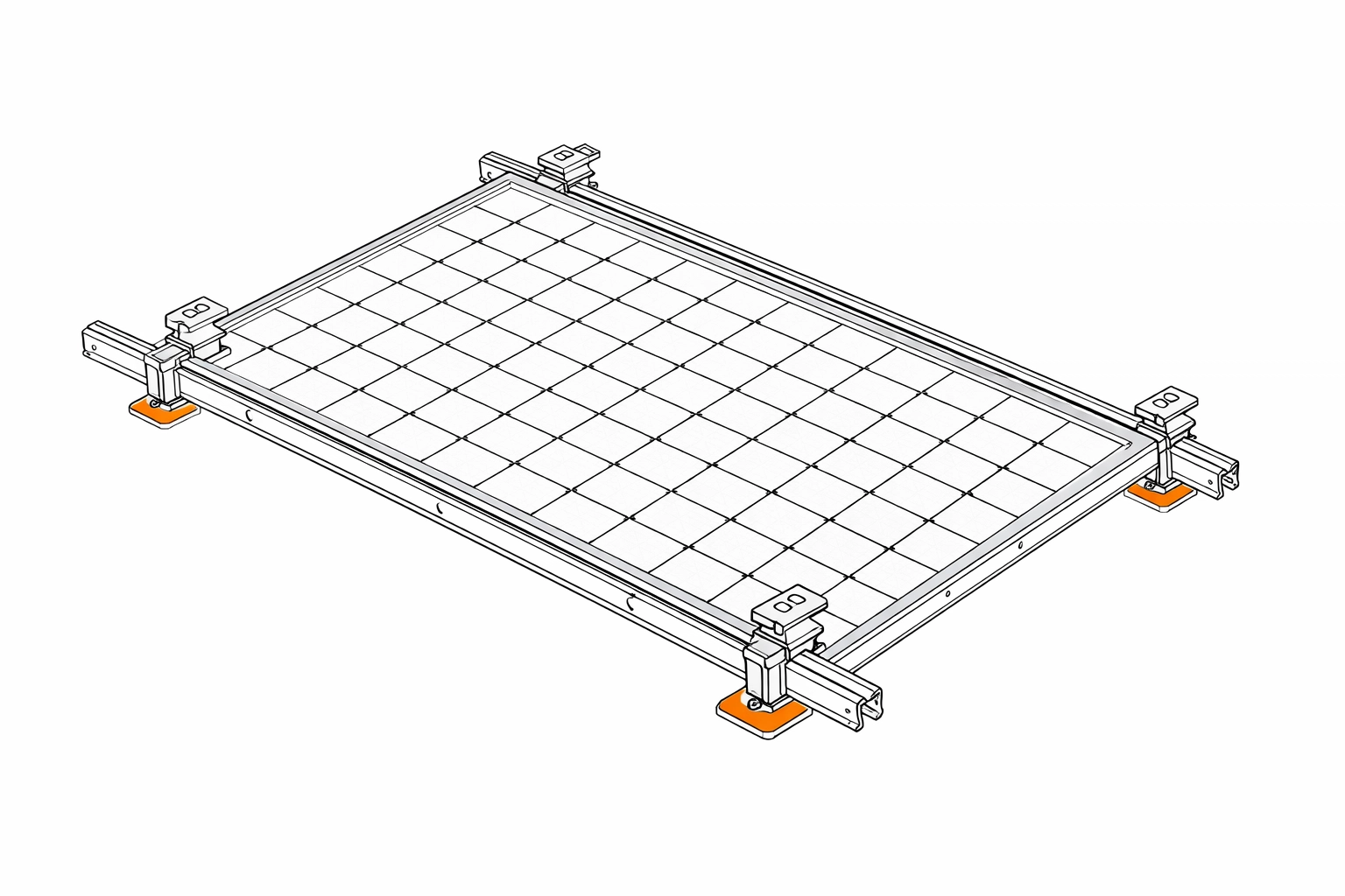 Technische Zeichnung eines Photovoltaik-Moduls mit Montagesystem für Wiener Dächer.
